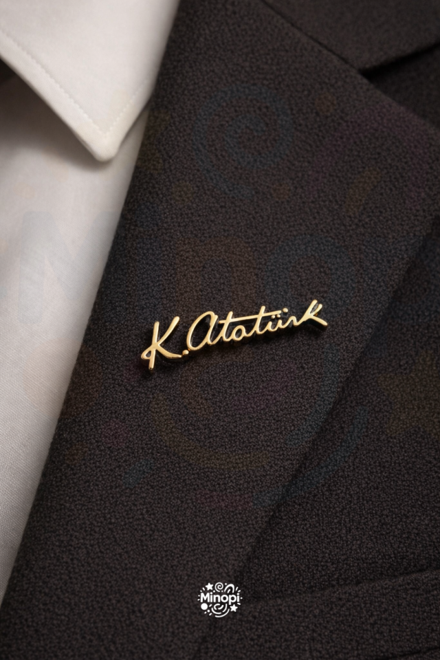 ( 1 Adet ) Atatürklü Yaka Rozeti Gold Metal Atatürk Rozet Öğretmenler Günü Hediyesi Bayrak