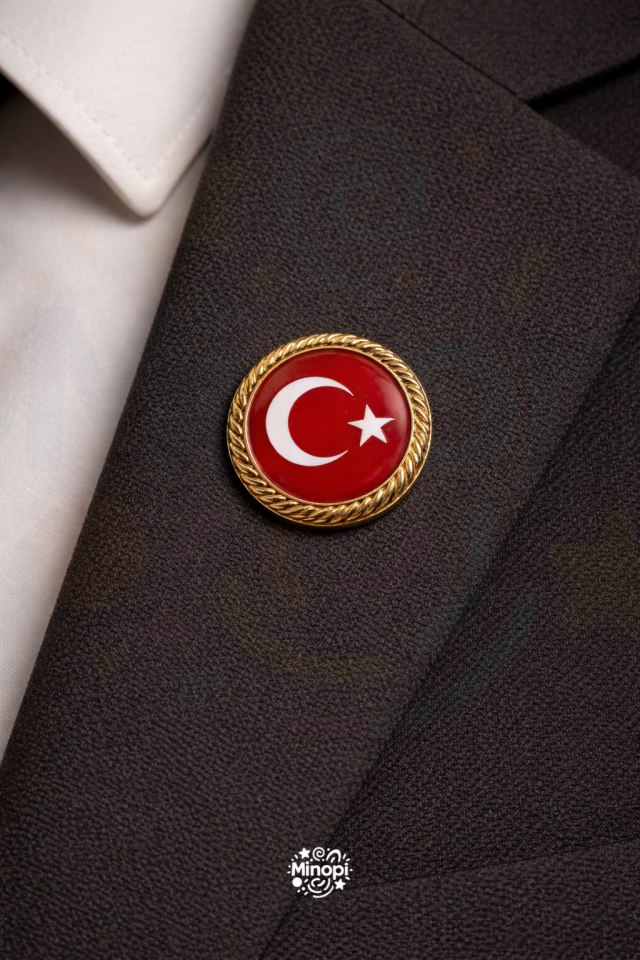 Türk Bayraklı Yaka Rozeti Gold Metal Türk Bayrağı Öğretmenler Günü Hediyesi Bayrak