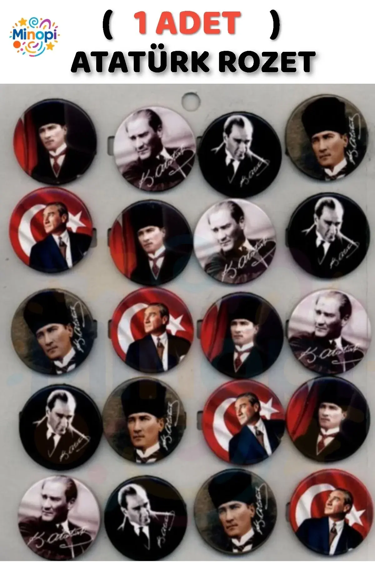 ( 1 Adet ) Atatürklü Yaka Rozeti Karışık Plastik Atatürk Rozet Öğretmenler Günü Hediyesi Bayrak