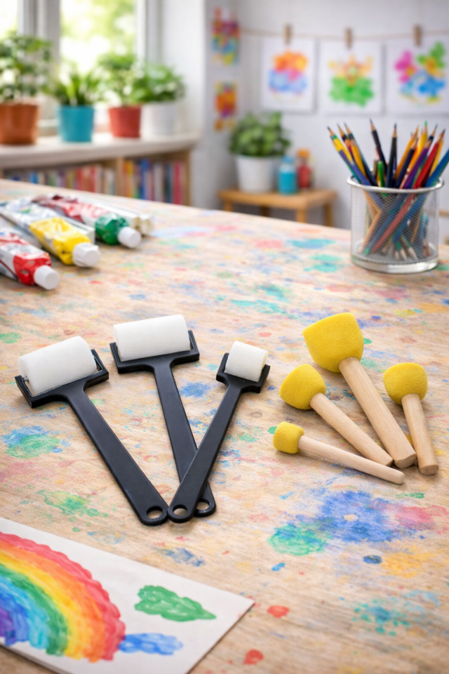 3'lü Rulo Fırça ve 4'lü Sarı Tampon Boyama Süngeri