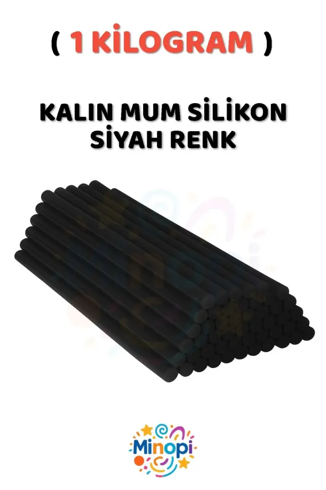 ( 1 Kilogram ) Sıcak Mum Silikon Kalın Siyah 11,3mm x 30 cm Siyah Silikon - 33 Adet