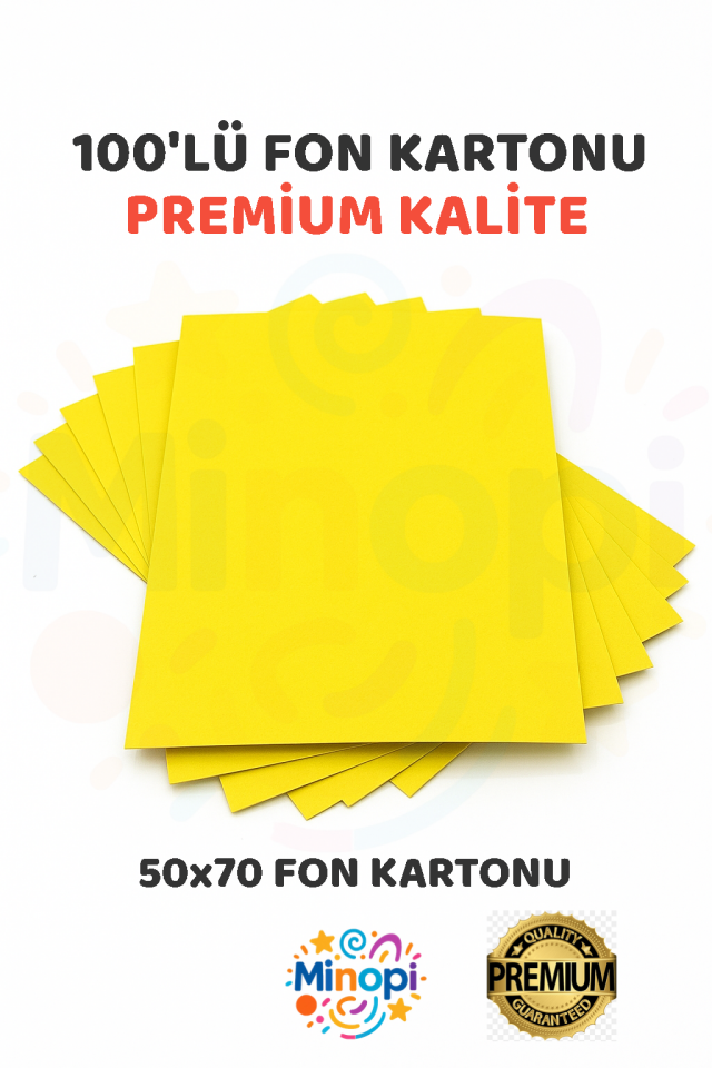 Sarı Fon Kartonu 50x70 cm 100'lü Paket 150 gr Renkli Fon Kartonu