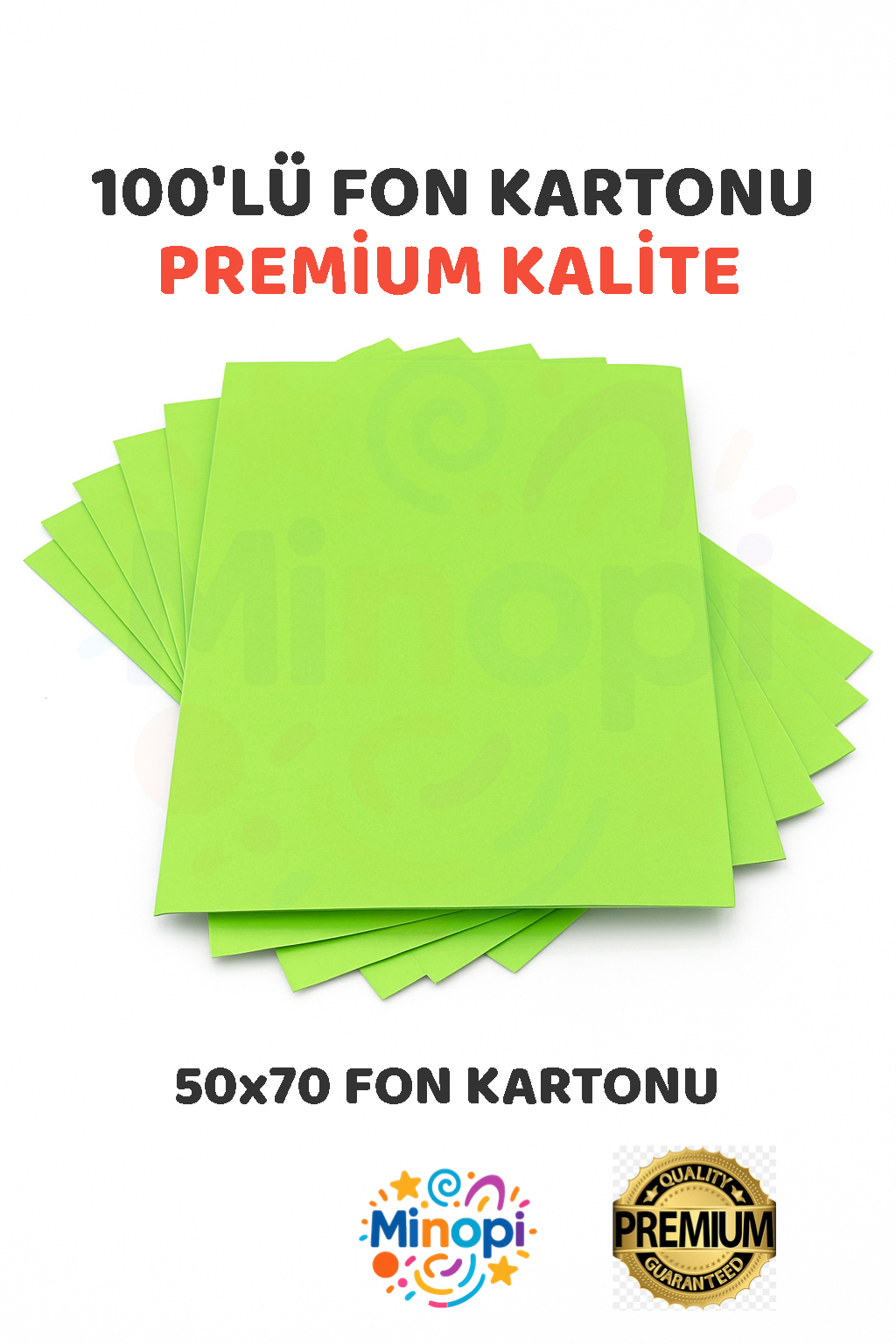 Açık Yeşil Fon Kartonu 50x70 cm 100'lü Paket 150 gr Renkli Fon Kartonu