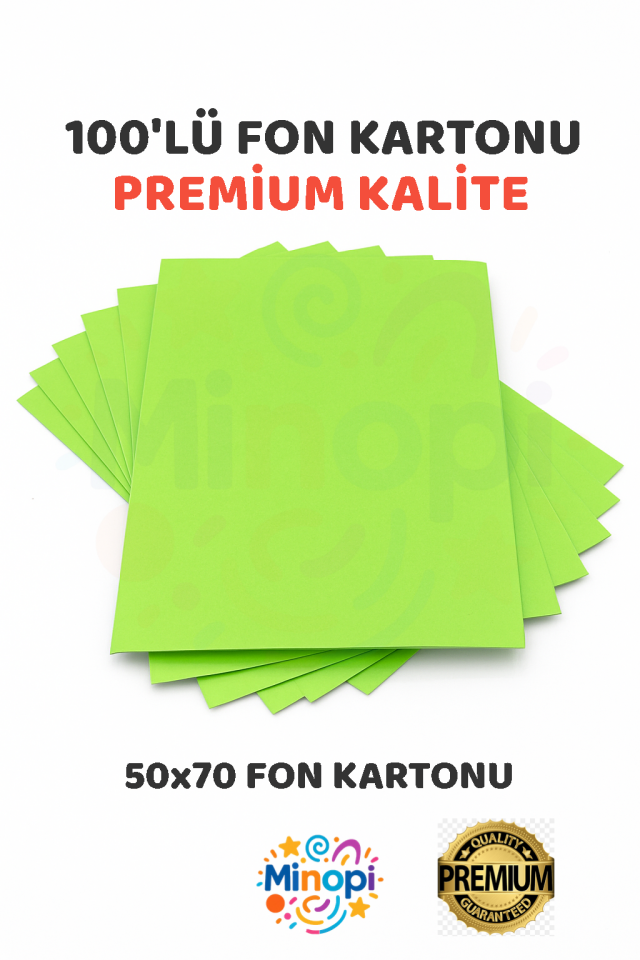 Açık Yeşil Fon Kartonu 50x70 cm 100'lü Paket 150 gr Renkli Fon Kartonu