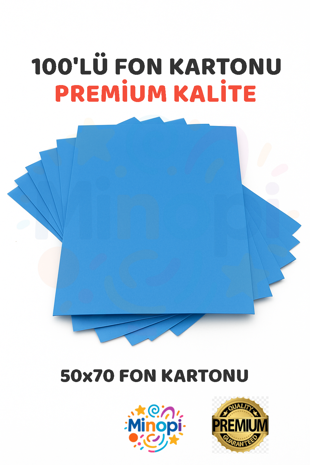 Açık Mavi Fon Kartonu 50x70 cm 100'lü Paket 150 gr Renkli Fon Kartonu