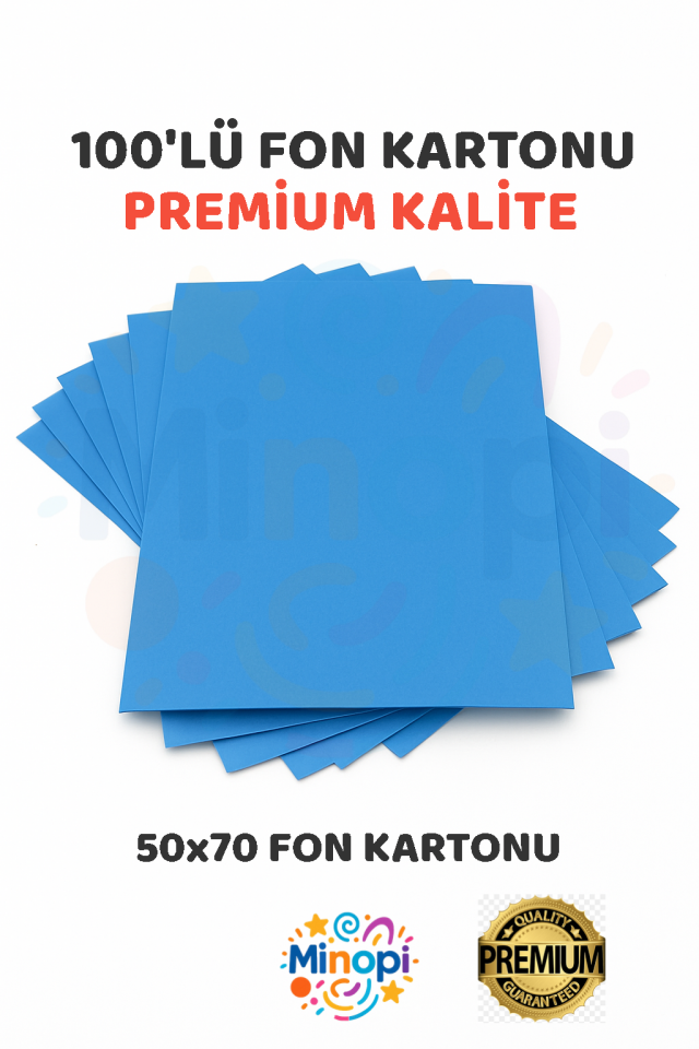 Açık Mavi Fon Kartonu 50x70 cm 100'lü Paket 150 gr Renkli Fon Kartonu