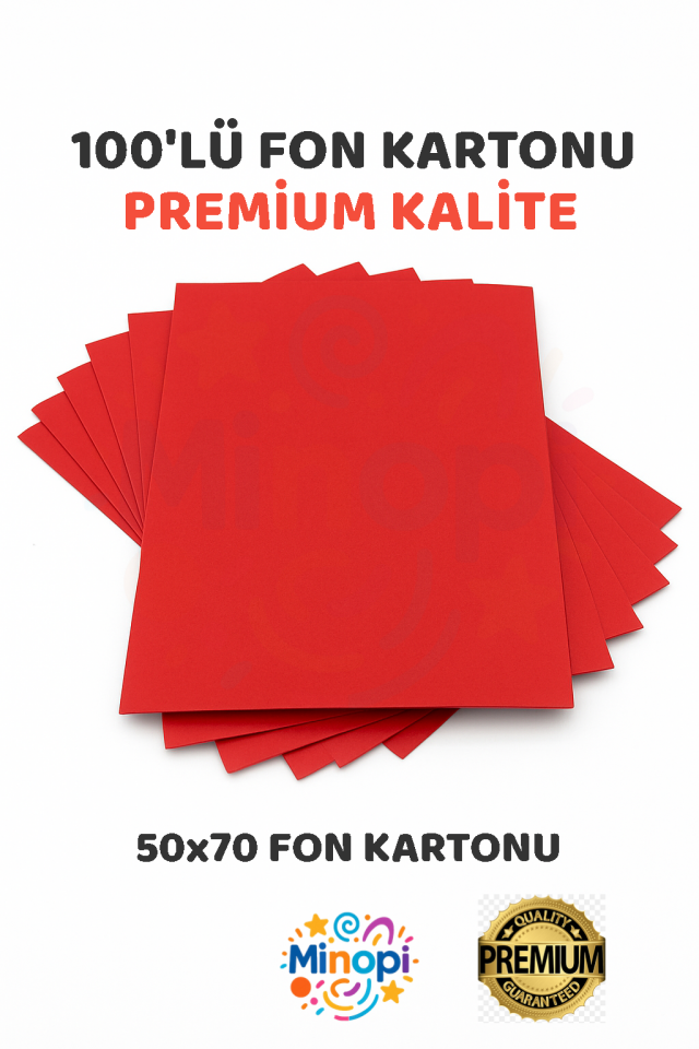 Kırmızı Fon Kartonu 50x70 cm 100'lü Paket 150 gr Renkli Fon Kartonu