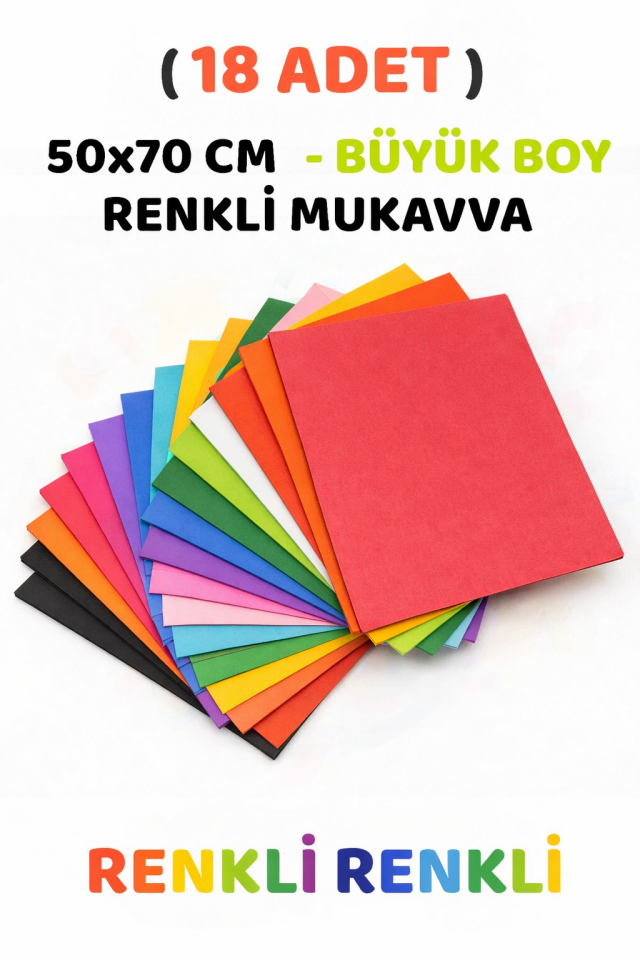 Karışık Renkli Mukavva 18 Adet 50x70 cm Sert Karton Mukavva