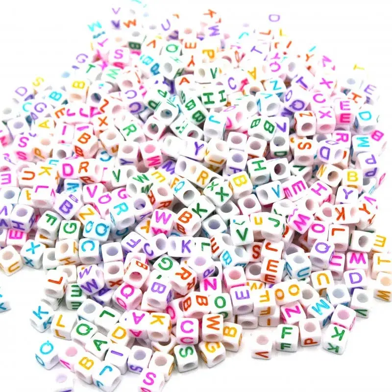 Zar Harf Boncuk 6x6 mm Beyaz Üzeri Renkli 100'lü Paket