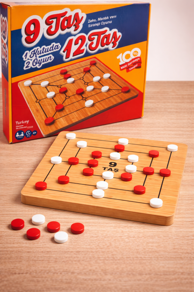 Eğitici 9 Taş 12 Taş Kutu Oyunu Ahşap Tabaka