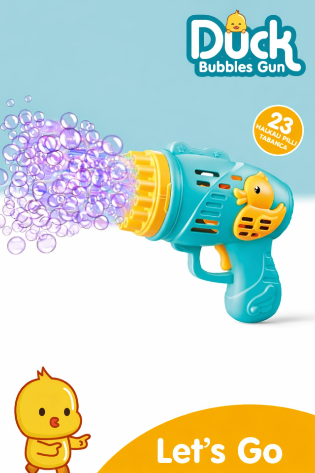 Duck Çok Delikli Pilli Köpük Atan Tabanca Oyuncağı 23 Delikli Bubble Gun