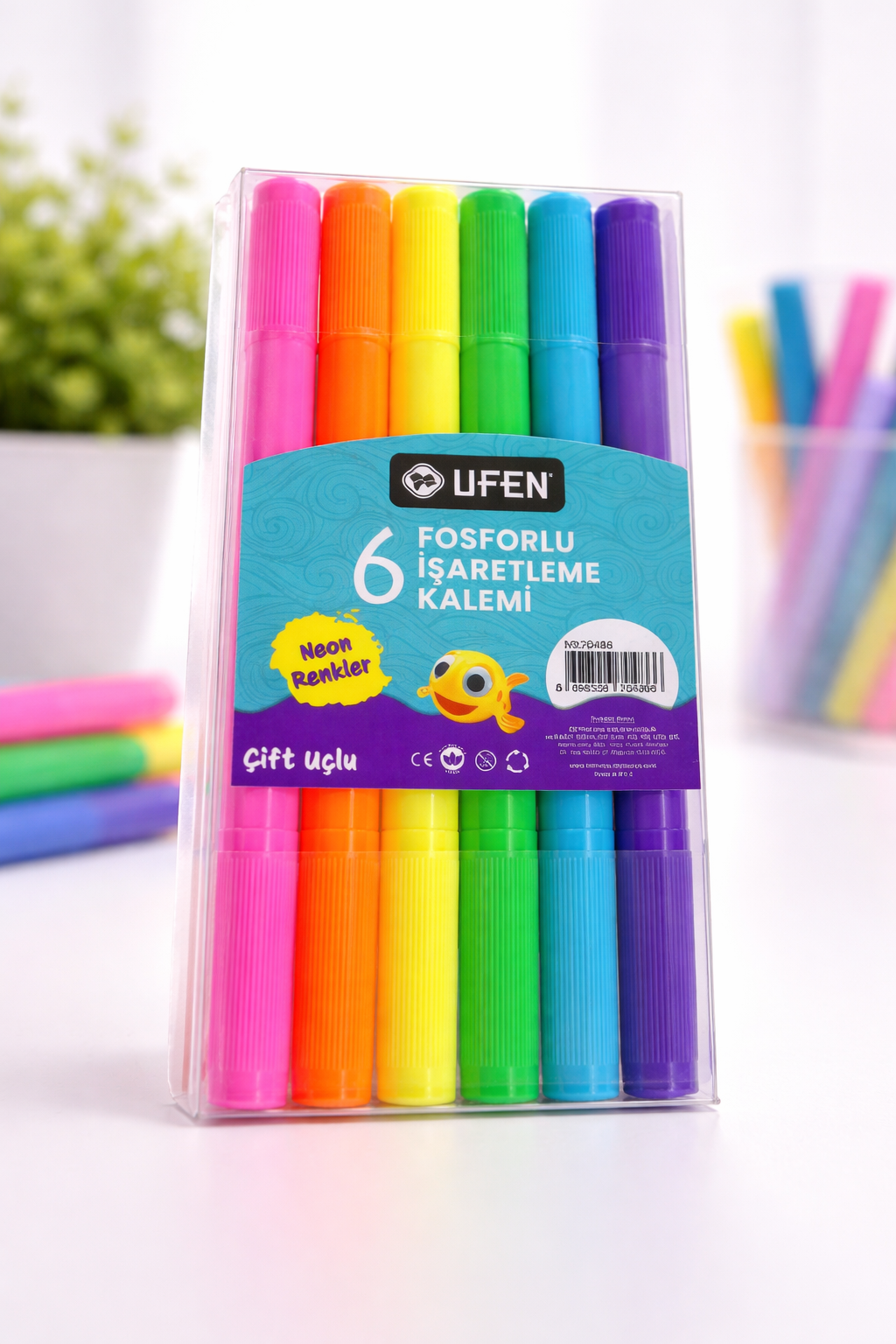 Ufen 6'lı Fosforlu Çift Uçlu İşaretleme Kalemi Neon Renkler