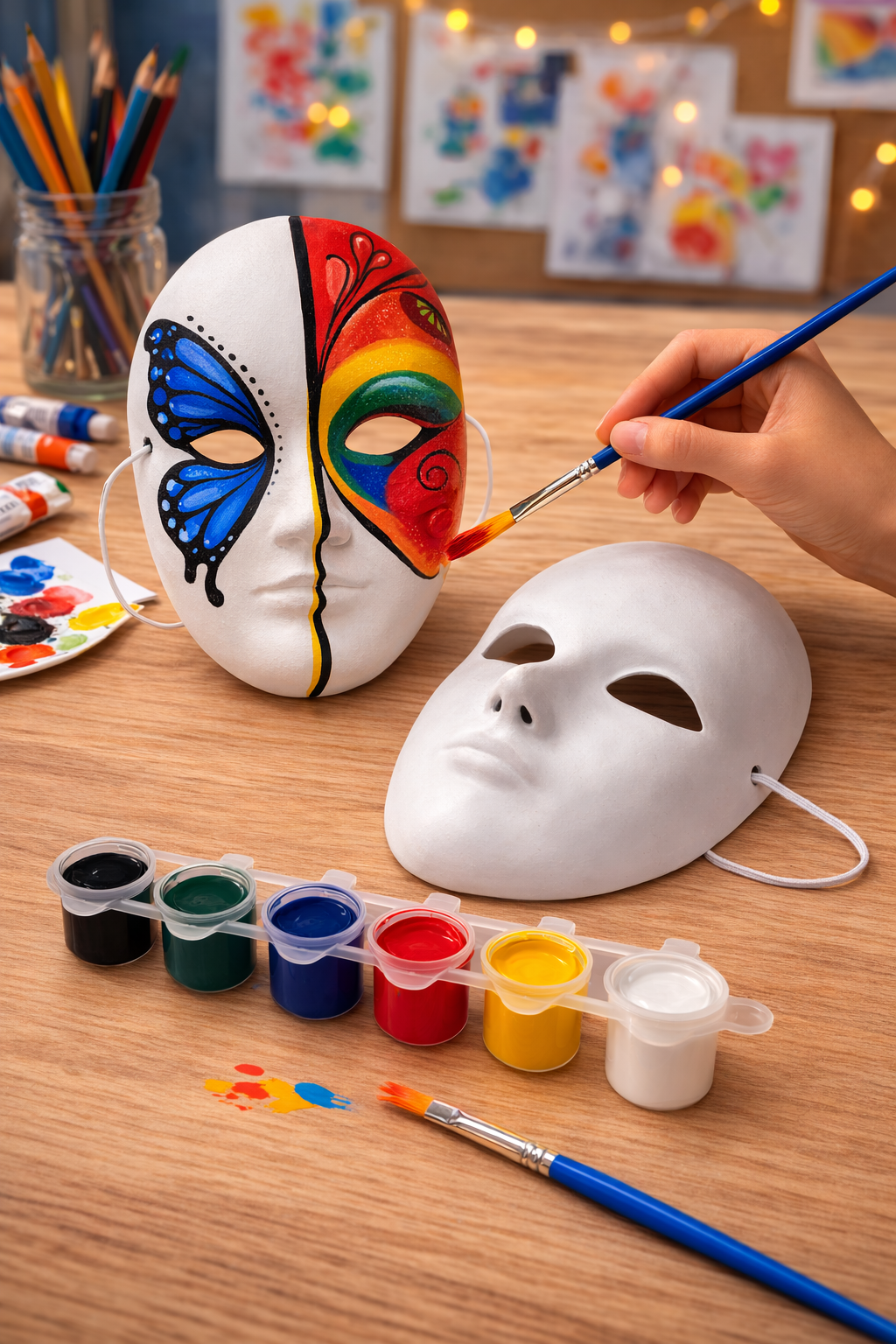 Maske Boyama Seti | Boyanabilir Yüz Maskesi, 6 Renk Boya ve Fırça