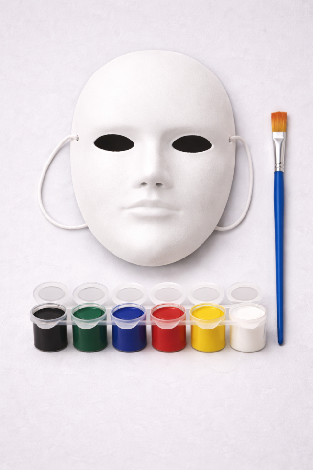 Maske Boyama Seti | Boyanabilir Yüz Maskesi, 6 Renk Boya ve Fırça