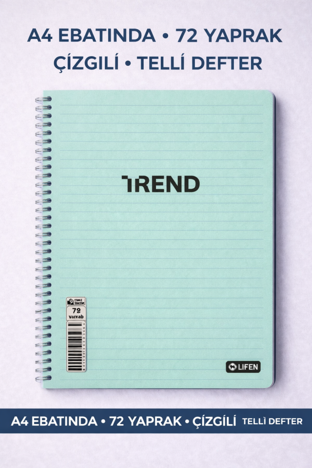 A4 Telli PP Kapak 72 Yaprak Çizgili Defter