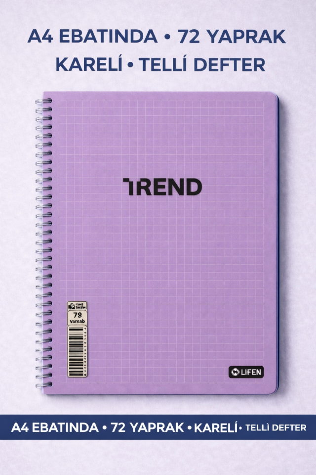 A4 Telli PP Kapak 72 Yaprak Kareli Defter