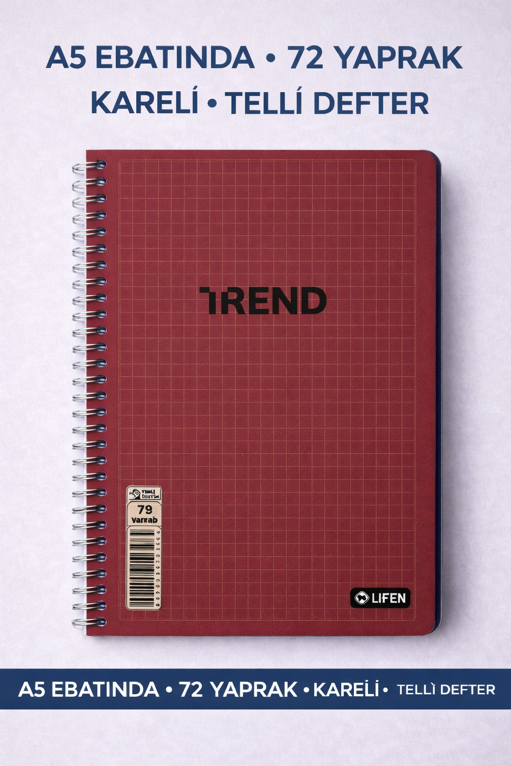 A5 Telli PP Kapak 72 Yaprak Kareli Defter