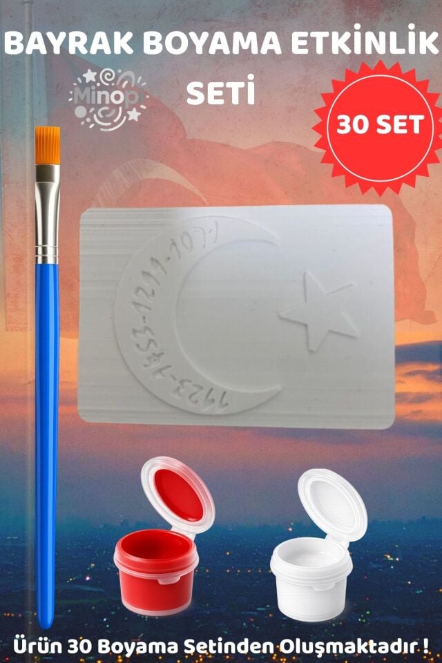 Bayrak Boyama Etkinlik Seti 30’lu – 23 Nisan Okul Etkinliği Boyama Kiti Fırça Boya Dahil