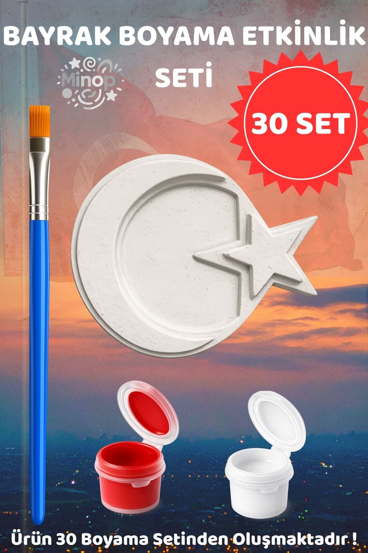 Ay Yıldız Bayrak Boyama Seti 30’lu – 23 Nisan Okul Etkinliği Boyama Kiti Fırça ve Boya Dahil