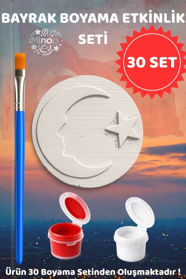 Atatürk Silüetli Bayrak Boyama Seti 30’lu – 23 Nisan Okul Etkinliği Boyama Kiti Fırça Boya Dahil