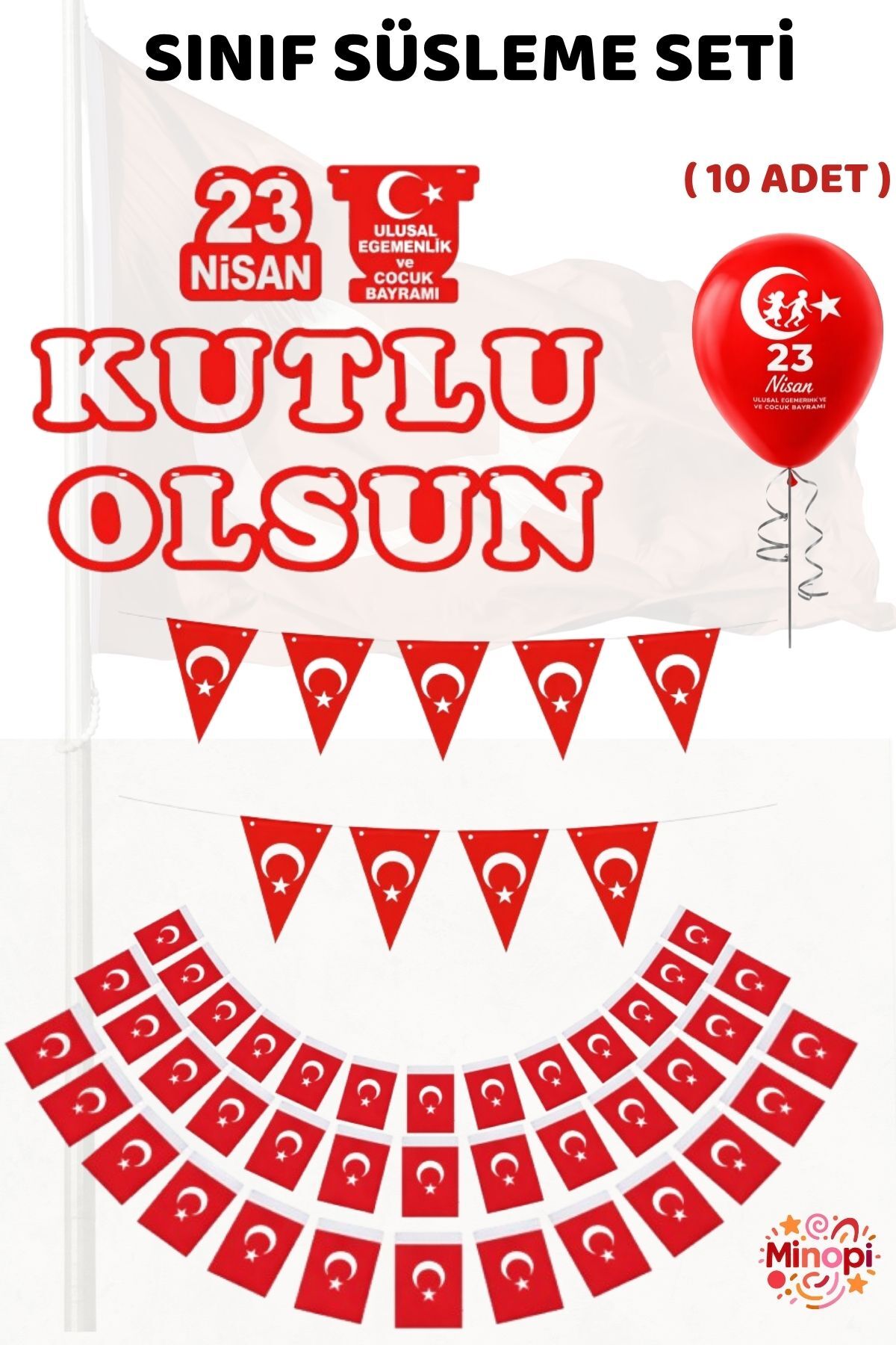23 Nisan Sınıf Süsleme Seti 15 Parça– Bayraklı Okul Süsleme Paketi Kutlu Olsun Banner Balon Dahil