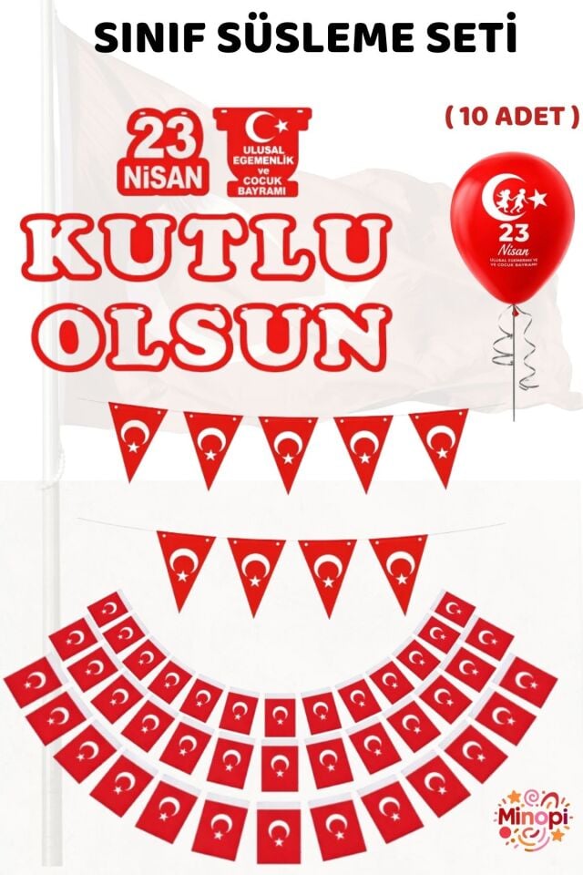 23 Nisan Sınıf Süsleme Seti 15 Parça– Bayraklı Okul Süsleme Paketi Kutlu Olsun Banner Balon Dahil