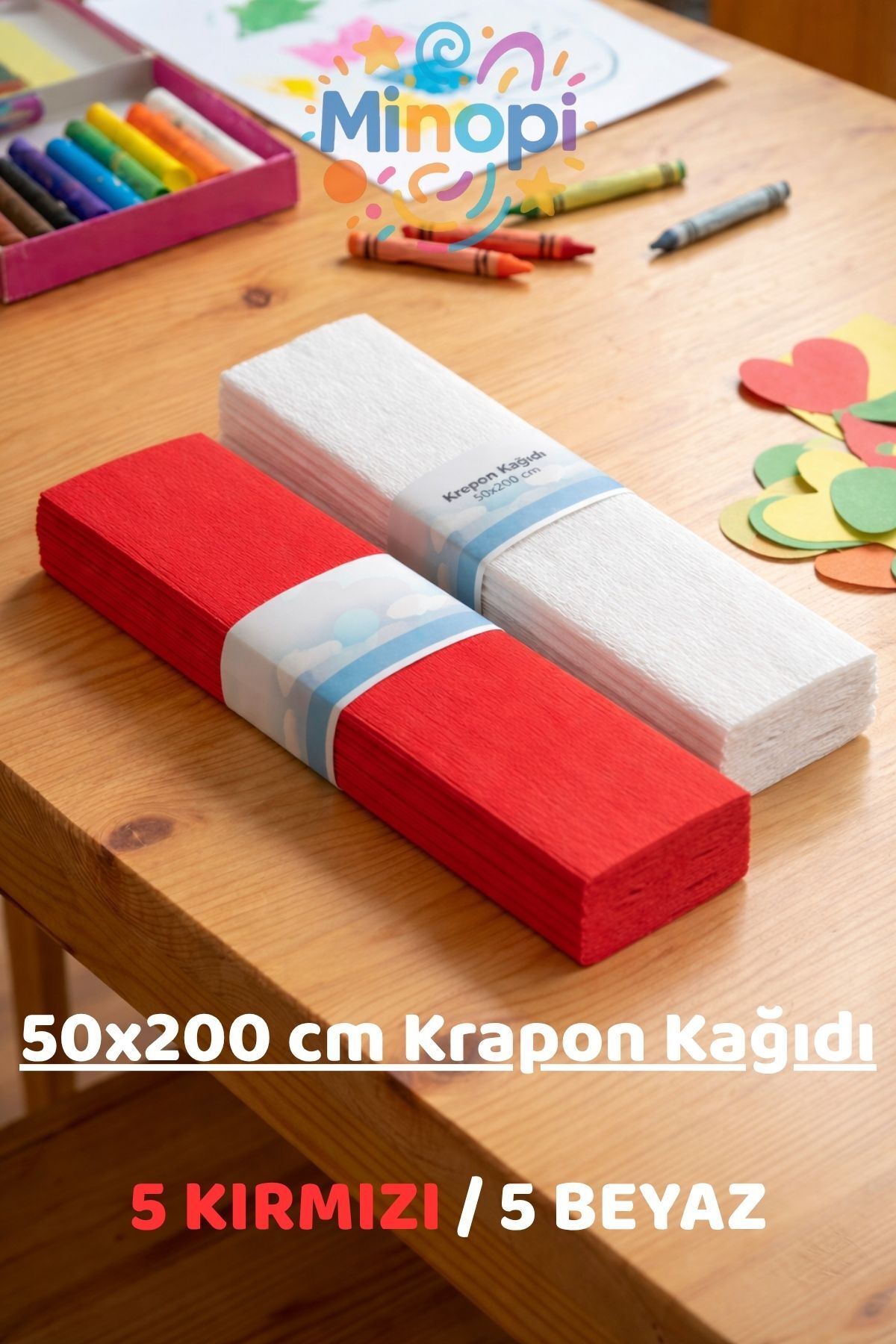 Krapon Kağıdı 50x200 cm 10’lu Set – 5 Kırmızı 5 Beyaz Süsleme ve Etkinlik Kağıdı