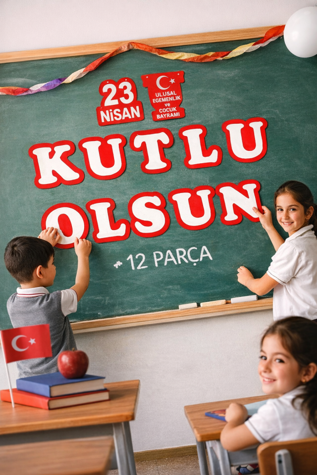 23 Nisan Kutlu Olsun Yazısı 12 Parça Sınıf Süsleme Okul Parti Dekor Seti