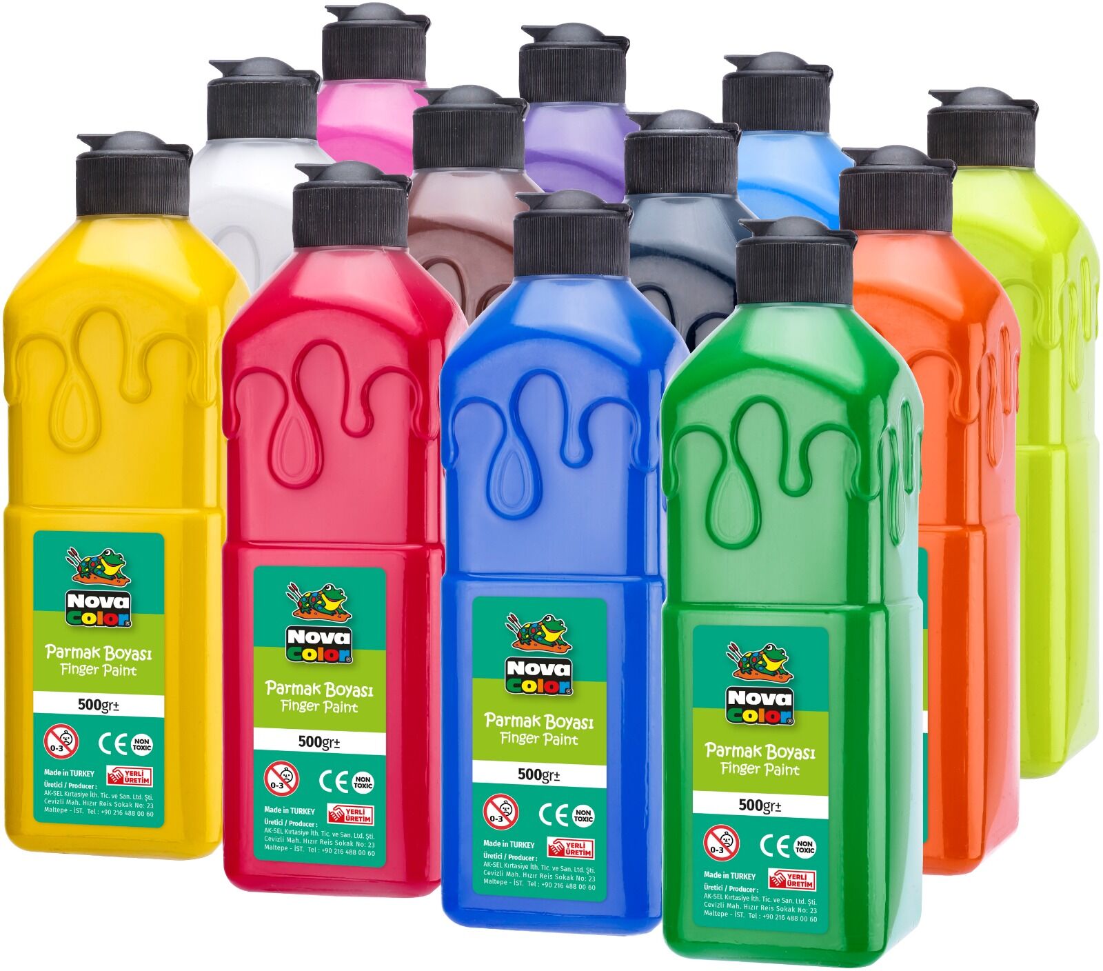 Nova Color Parmak Boyası 12 Renk - 500 ml Set