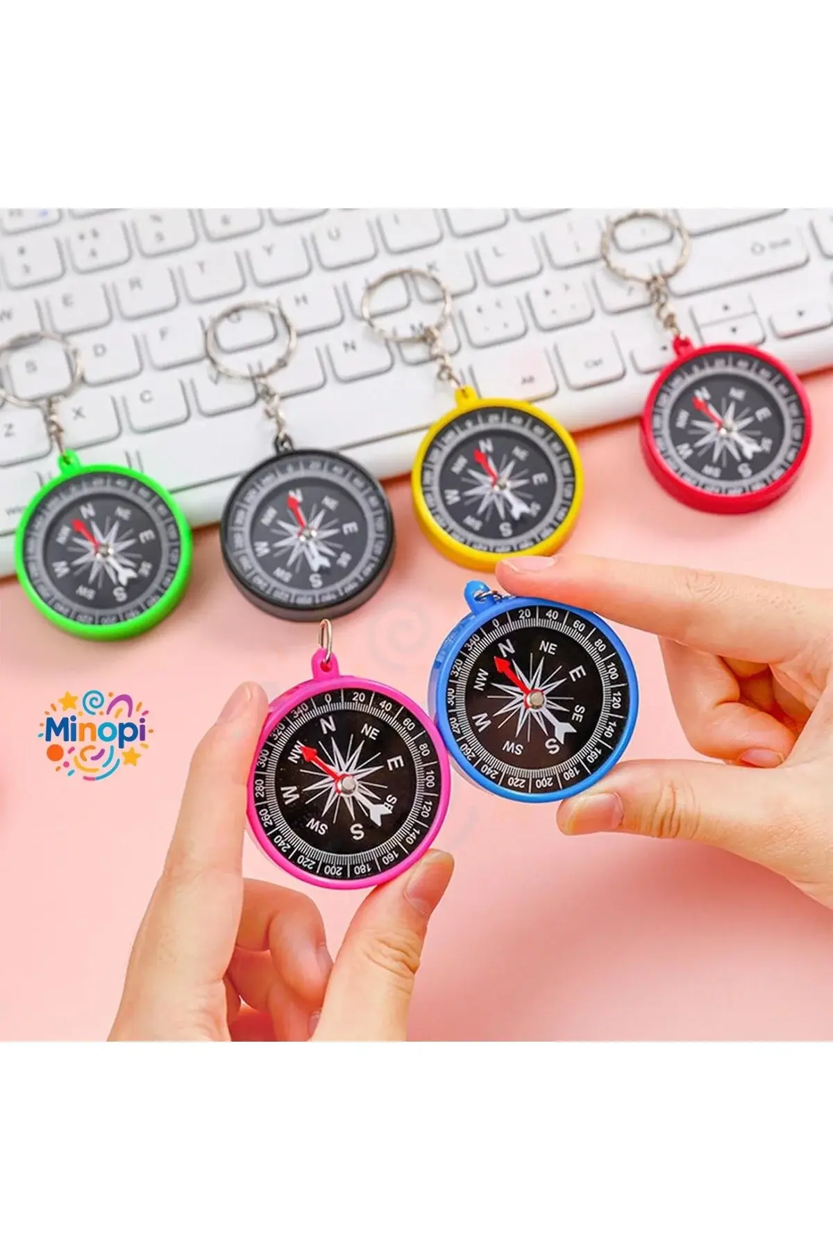 1 Adet Pusula Anahtarlık Renkli Plastik Küçük Pusula Okul Deney Gezi Cep Pusulası Manyetik Hediye
