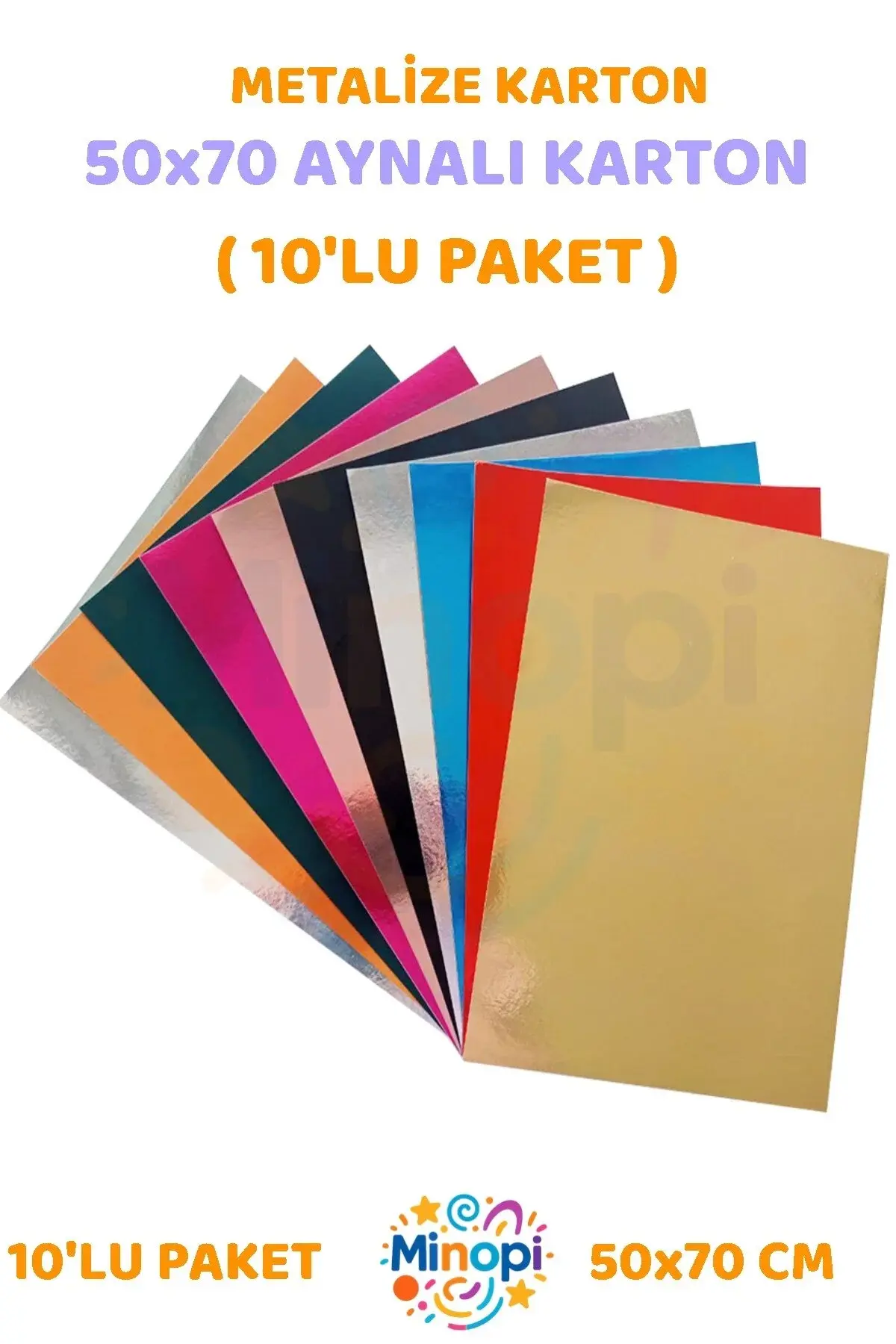 Aynalı Metalize Karton 50x70 Cm 10 Adet Karışık Renk - 10'lu Paket