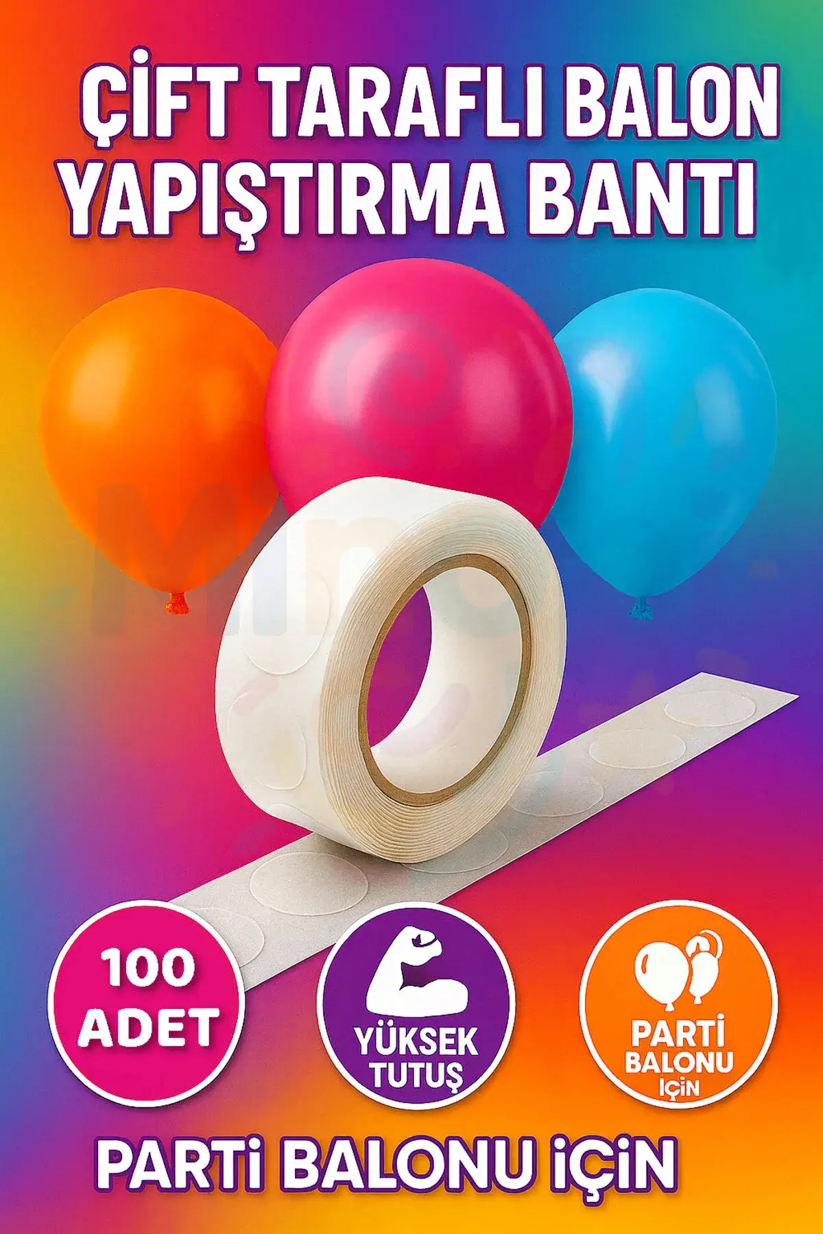 Çift Taraflı Balon Yapıştırma Bandı – 100 Adet Güçlü Tutucu Tavan Balon Yapıştırıcı
