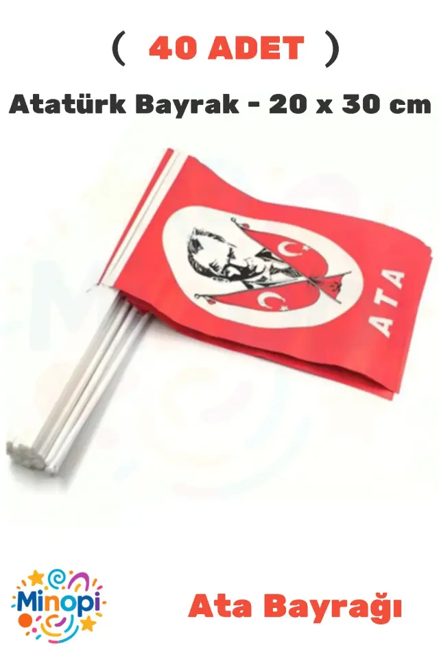( 40 Adet ) Vatan Battal Boy Çıtalı Kağıt Ata Bayrak Atatürk Bayrağı 20 x 30 cm