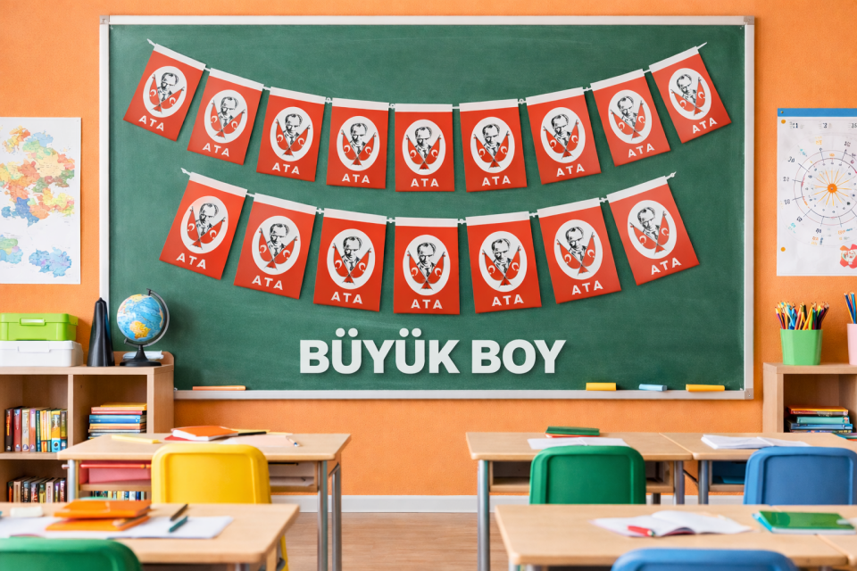 40'lı İpli Bayrak Büyük Boy 11x19 cm 1 Paket Ata Bayrağı Kağıt İpli Sıralı Atatürk Bayrak Sınıf Süs