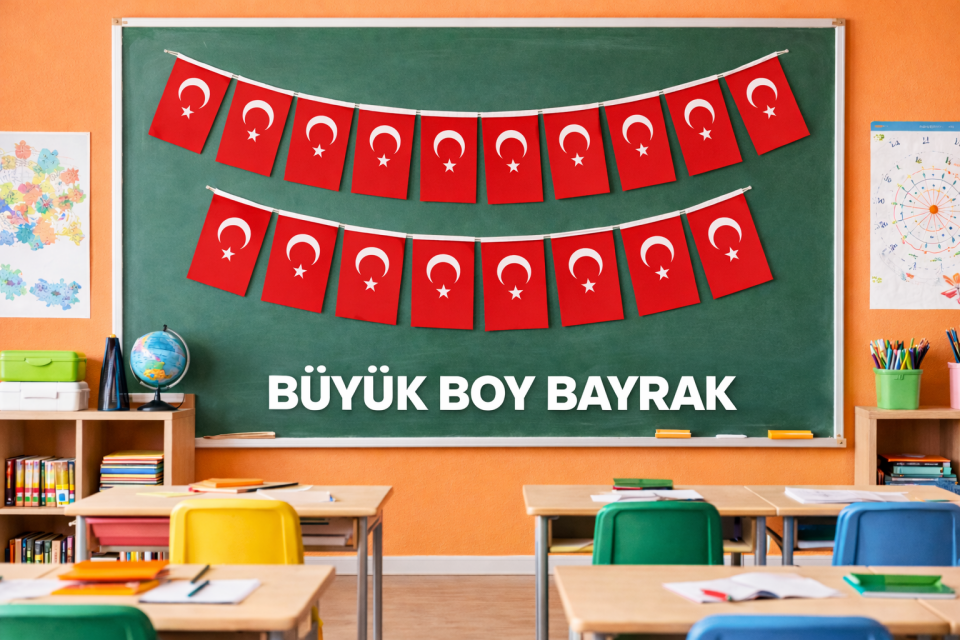 40'lı İpli Bayrak Büyük Boy 11x19 cm 1 Paket Türk Bayrağı Kağıt İpli Ayyıldız Bayrak Sınıf Süs