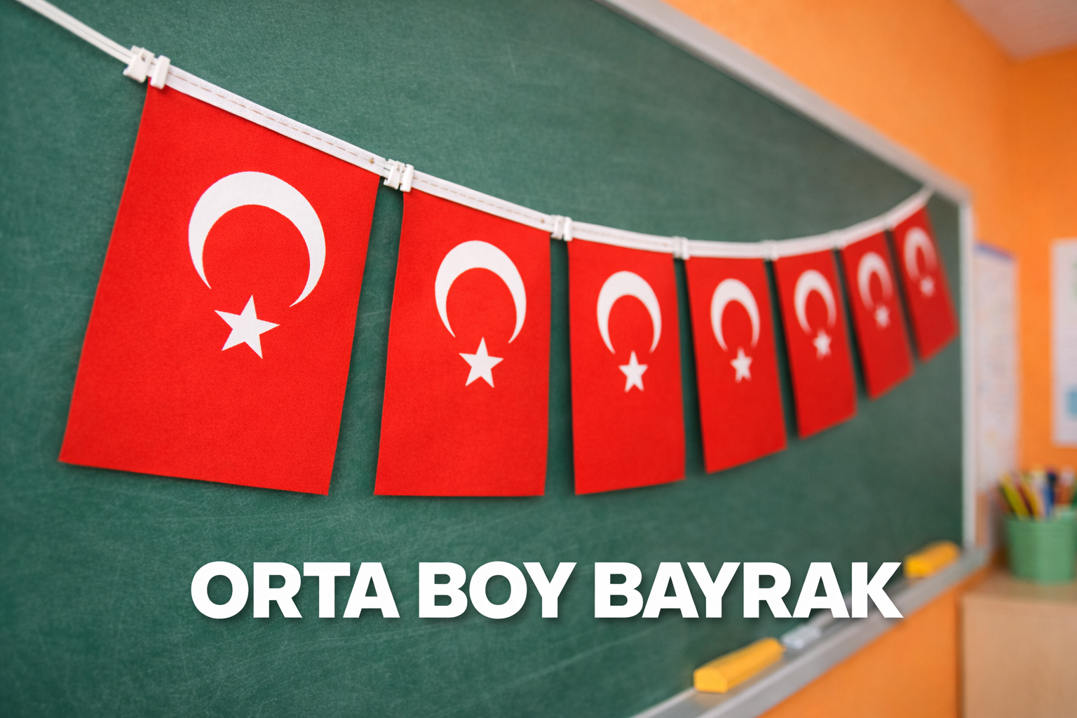 40'lı İpli Bayrak Orta Boy 8x13 cm 1 Paket Türk Bayrağı Kağıt İpli Sıralı Ayyıldız Bayrak Sınıf Süsü