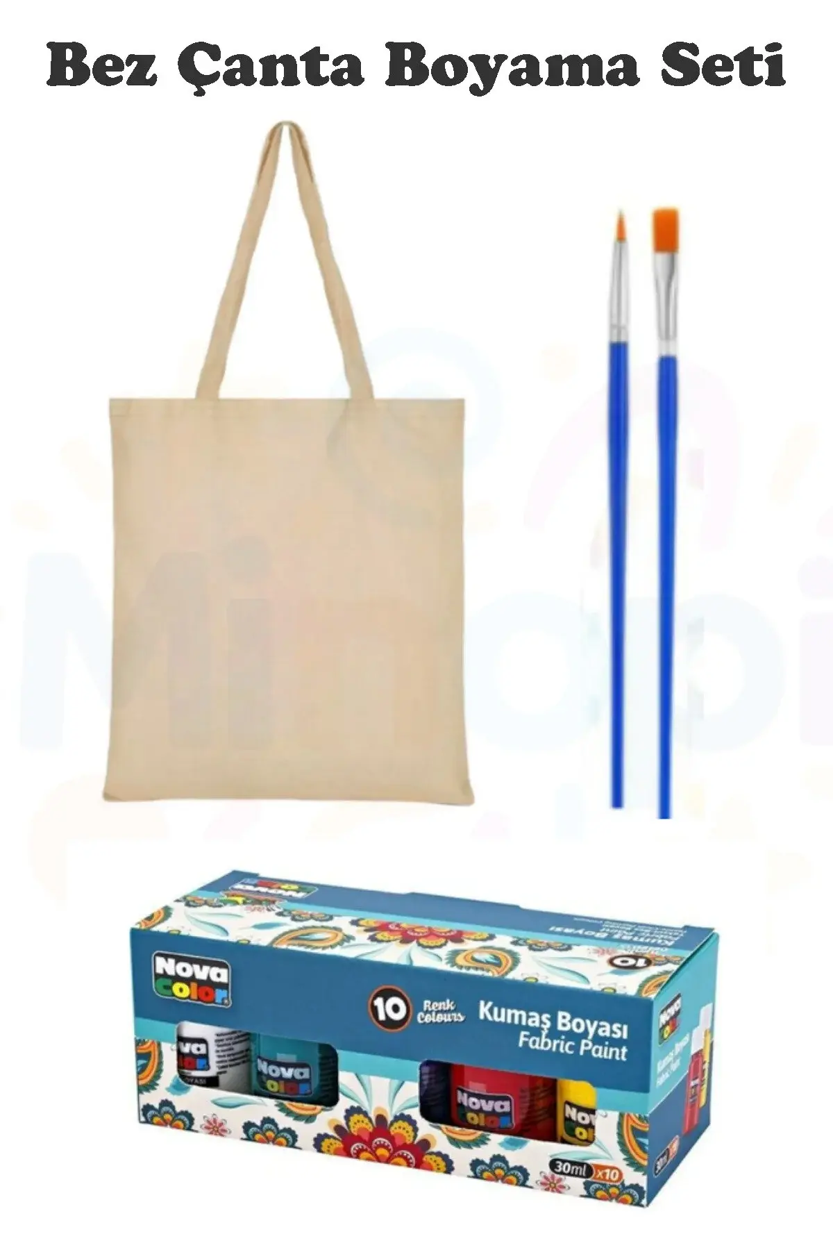 Bez Çanta Boyama Seti 10 Renk Kumaş Boyası Detay Fırçası Bez Torba