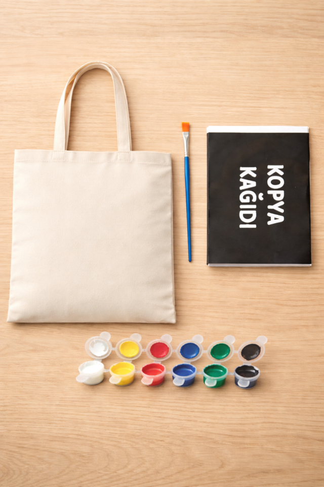 Bez Çanta Boyama Seti 6 Renk Kumaş Boyası Detay Fırçası Bez Torba