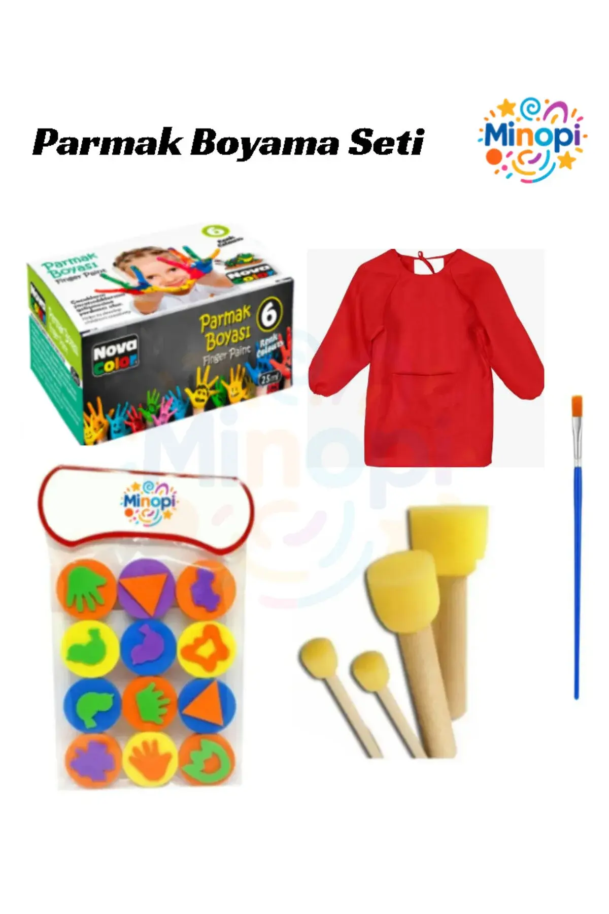 Parmak Boyama Seti , Resim Fırçası , Boya, Eva Sünger, Sünger Fırça , Boyama Önlüğü