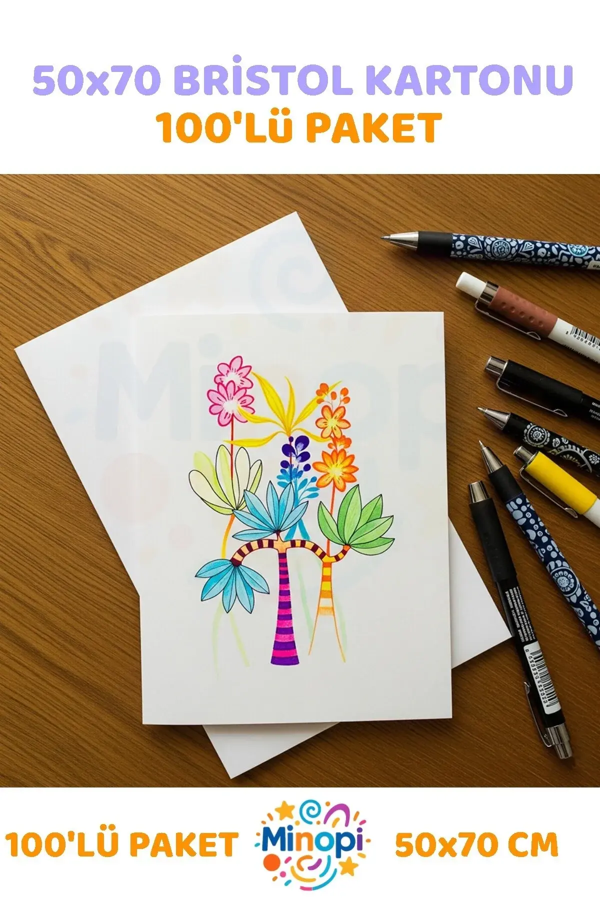 Amerikan Bristol Karton Bristol Kağıdı 50x70 cm - 100'lü Paket Parlak ve Mat Çift Taraflı