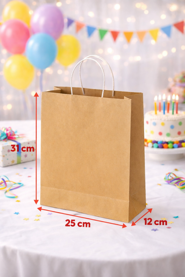 24 Adet Büküm Saplı Kraft Çanta 25x12x31 cm Kağıt Çanta