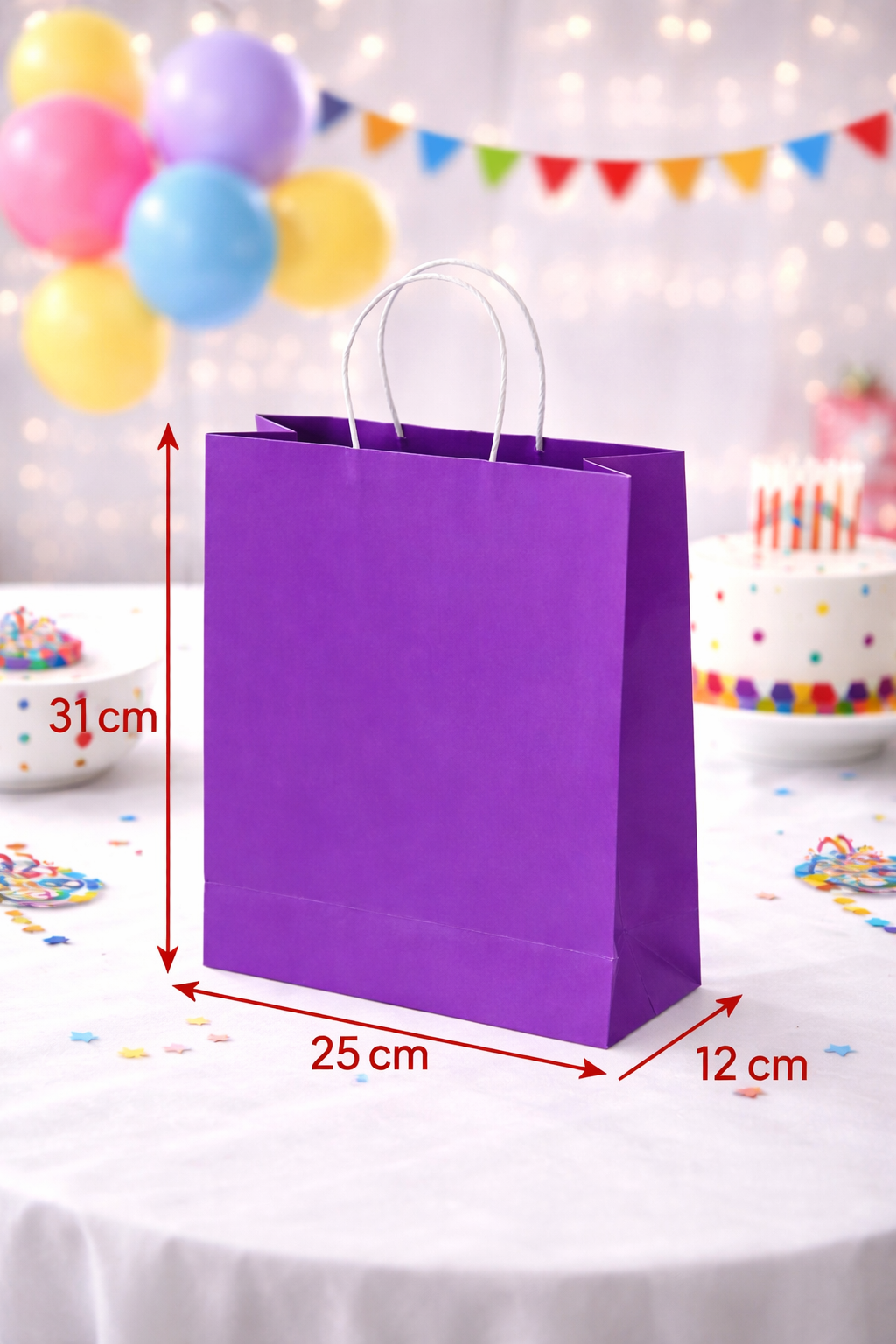 24 Adet Büküm Saplı Mor Çanta 25x12x31 cm Kağıt Çanta