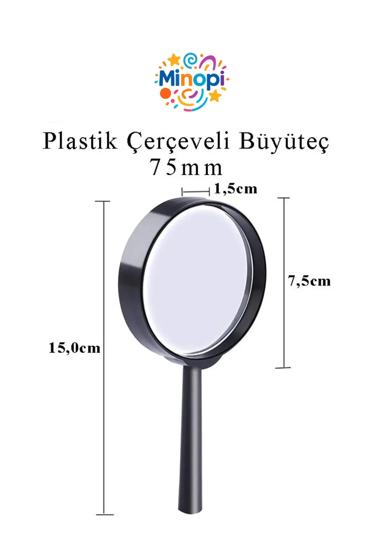 Plastik Çerçeve Saplı Büyüteç Mercek Deney Malzemesi - 75 mm