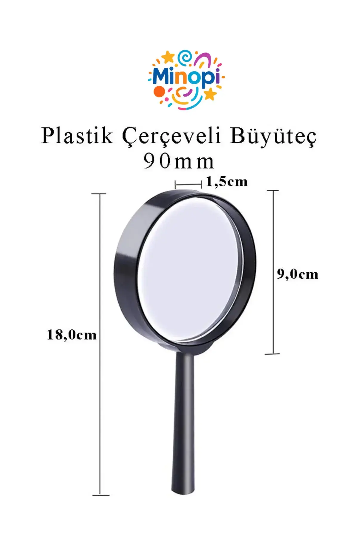 Plastik Çerçeve Saplı Büyüteç Mercek Deney Malzemesi - 90 mm