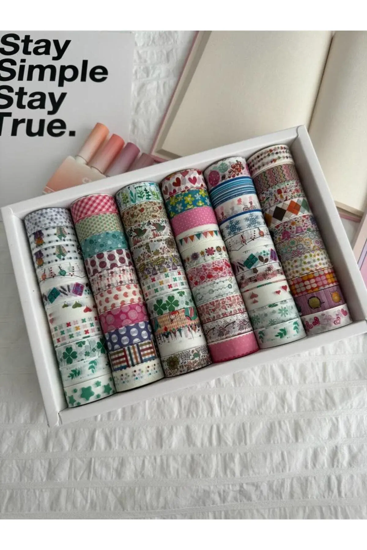 10 Adet 3 Metre Renkli Desenli Bant Dekoratif Bant