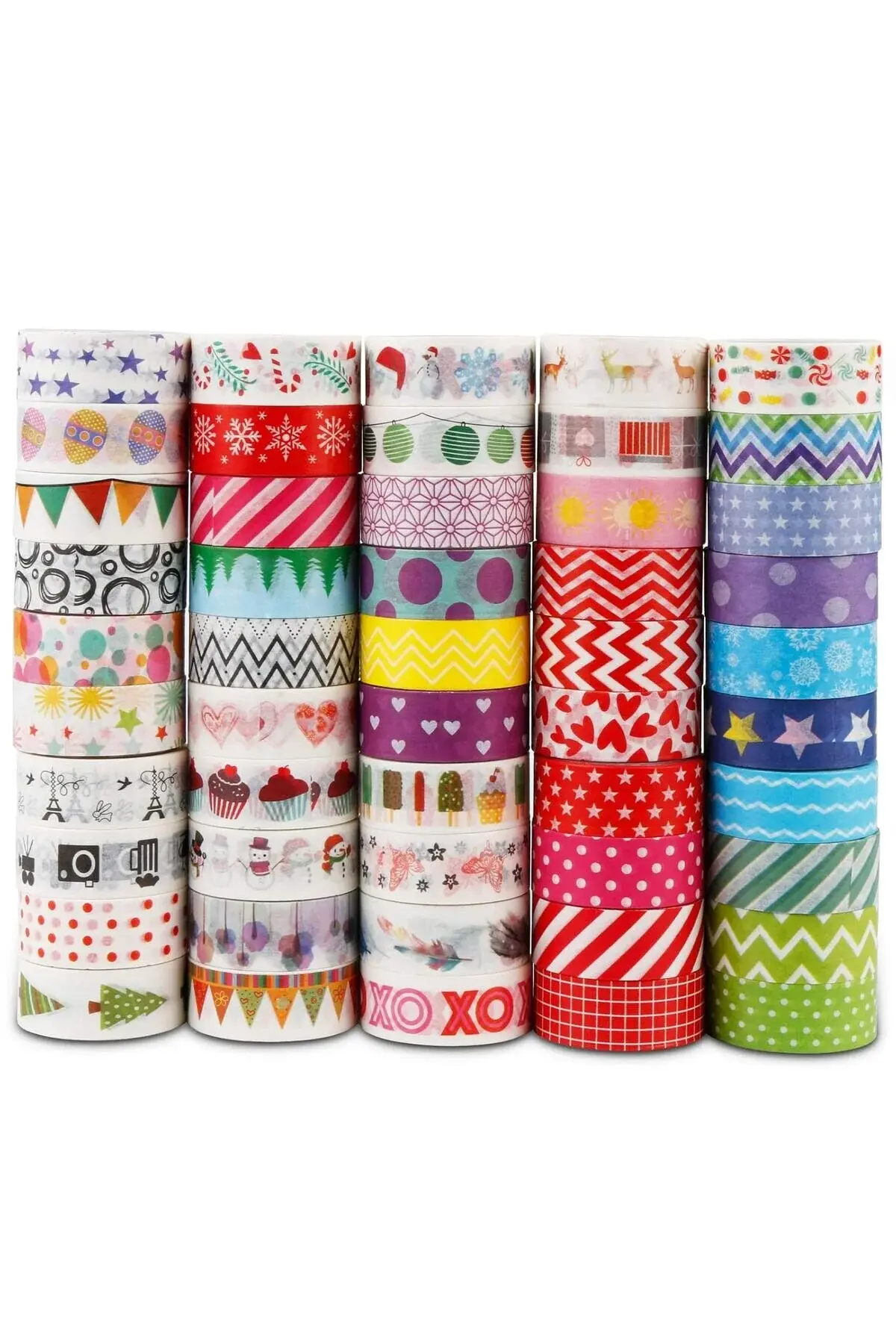 10 Adet - 3 Metre Renkli Desenli Bant Dekoratif Bant Maskeleme Bandı