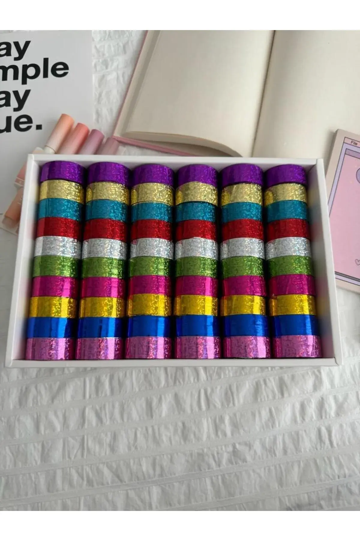 10 Adet - 3 Metre Renkli Hologramlı Renkli Bant Dekoratif Bant Maskeleme Bandı