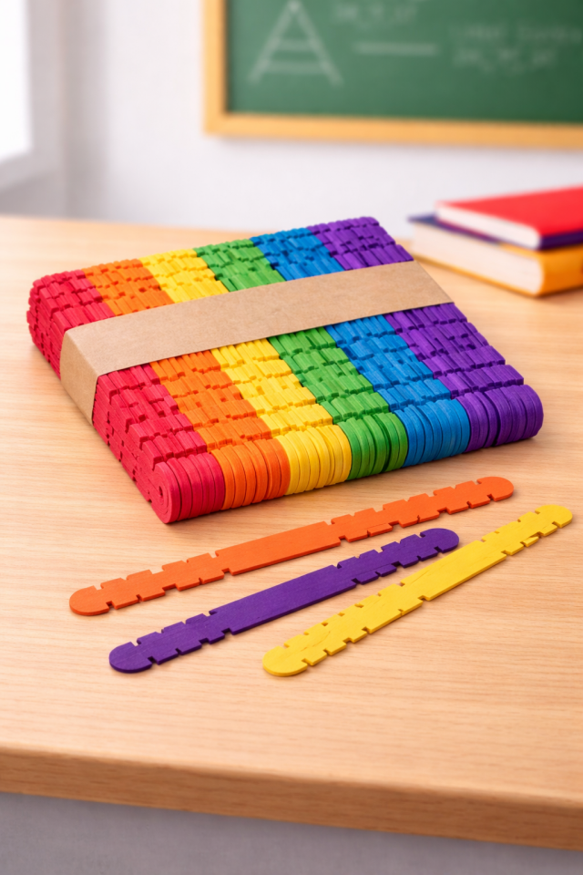 İnce Dondurma Çubuğu Tırtıklı Geçmeli 50'li Paket - Renkli Paket