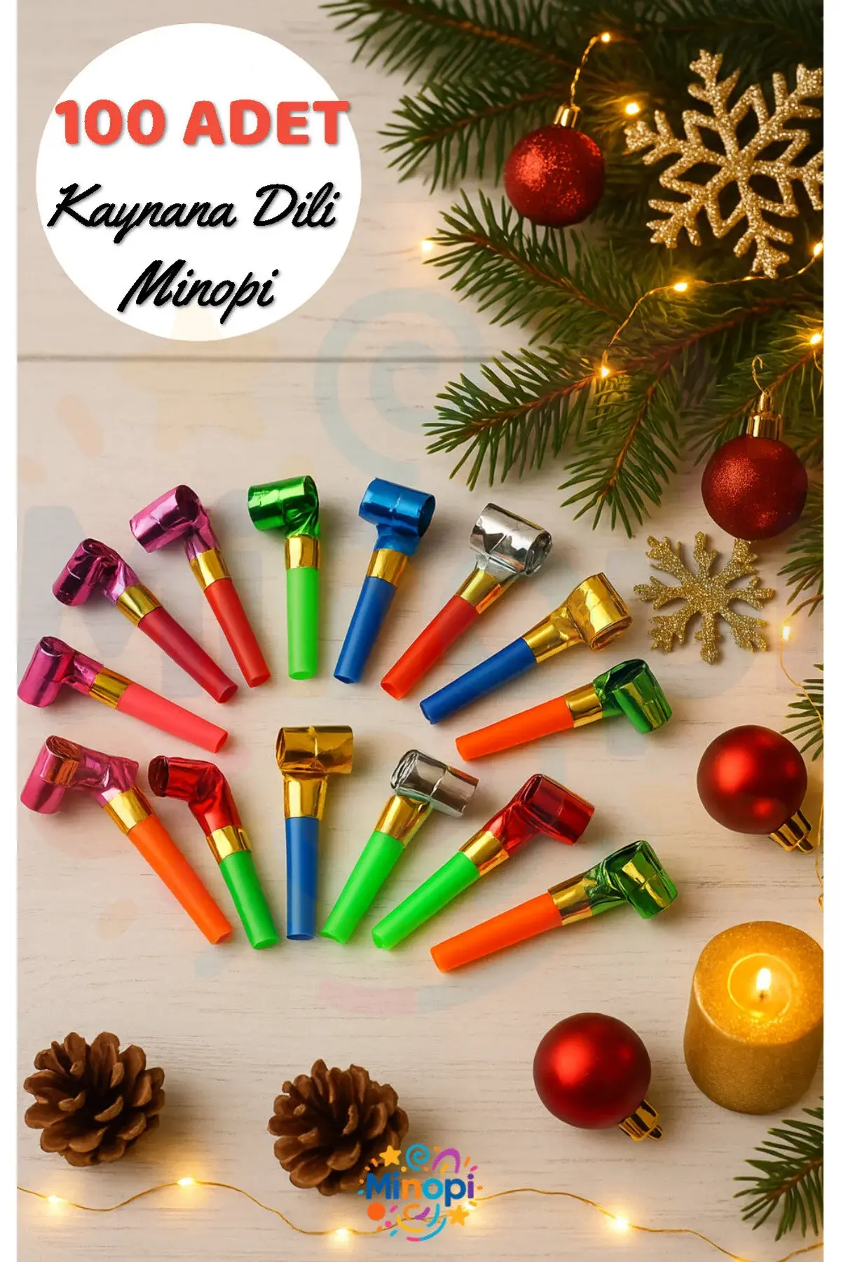 100 Adet Yılbaşı Uzayan Düdük Kaynana Dili Rengarenk Parti ve Doğum Günü Düdüğü