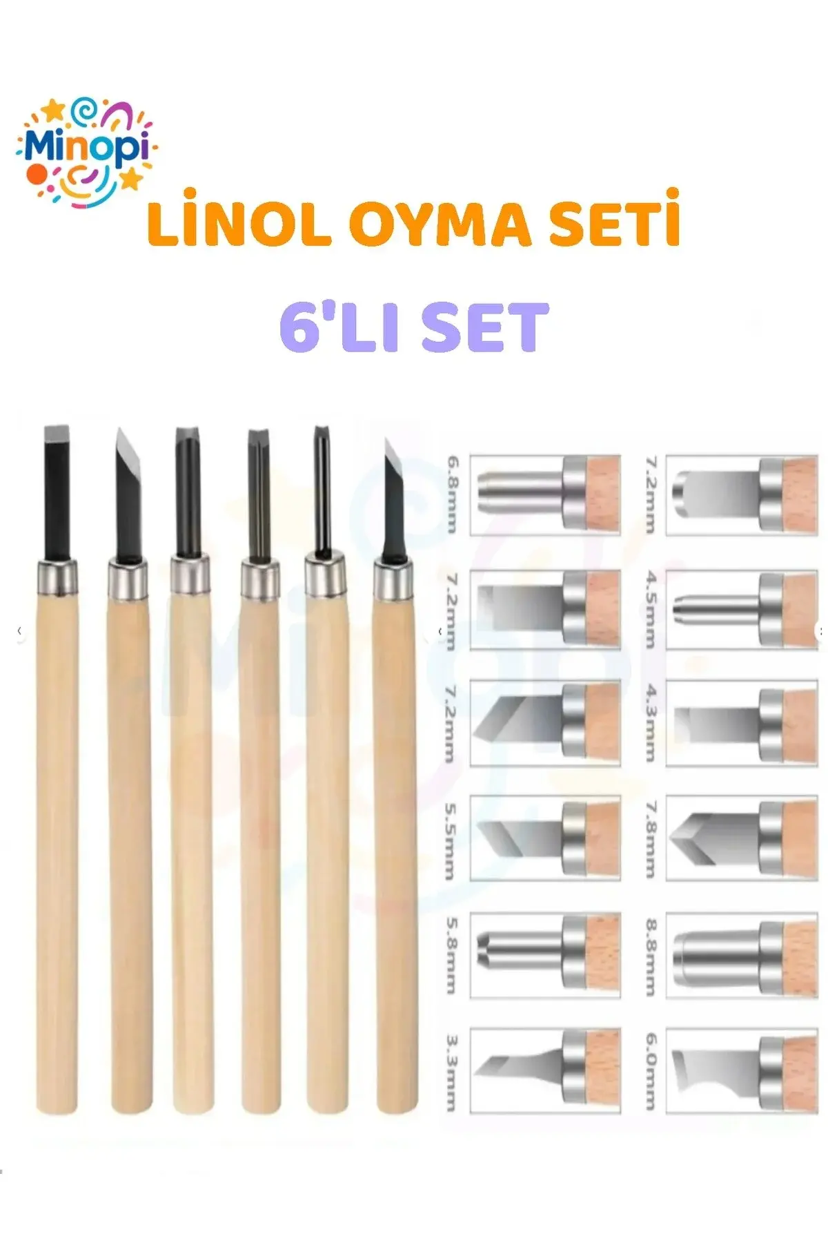 Linol Oyma Seti 6 Parça 1 Paket Linol Oyma Kesme Bıçak Seti 6 Bıçaklı Linolyum Baskı Ahşap Saplı